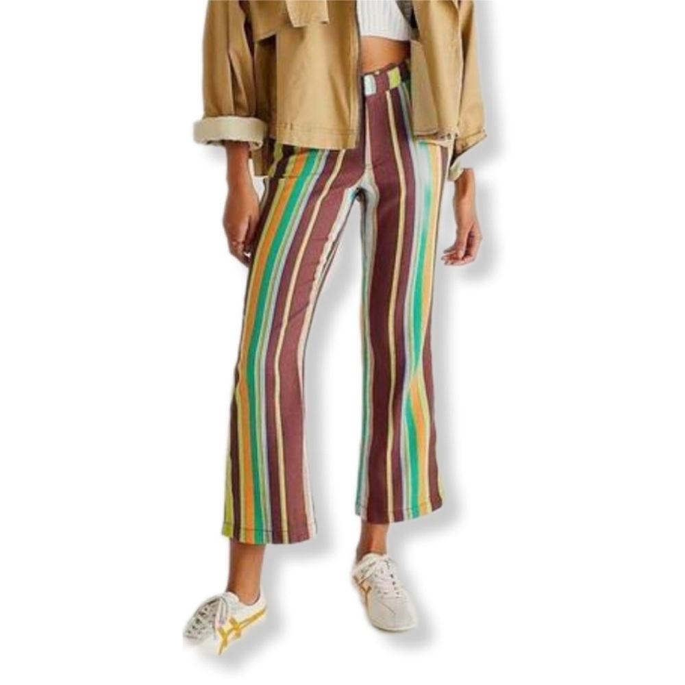 Free People La Paz Crop Flare Striped Pants Size 12 Dry Cleaned